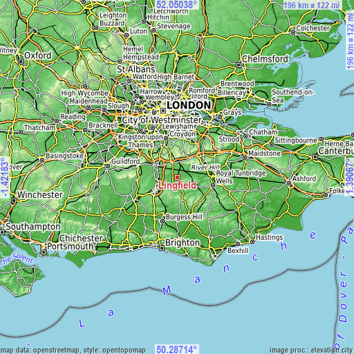 Topographic map of Lingfield