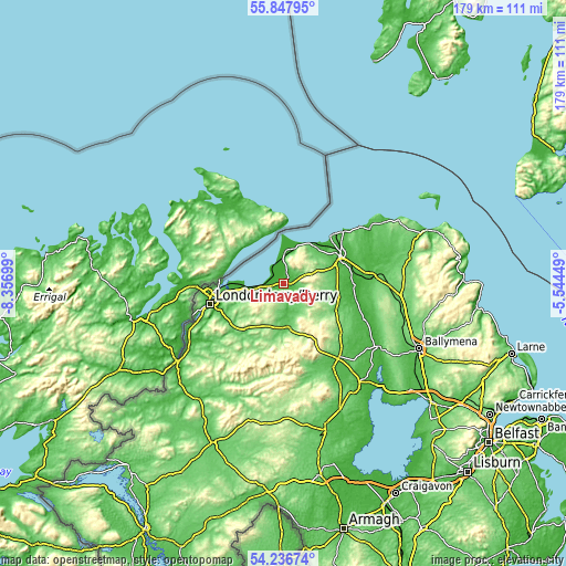 Topographic map of Limavady