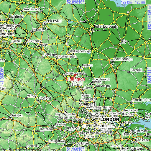 Topographic map of Lidlington