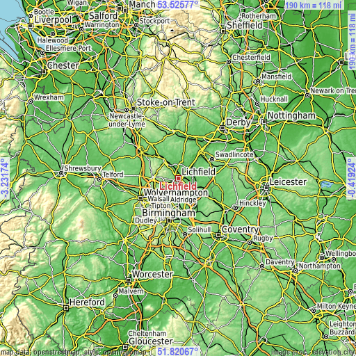 Topographic map of Lichfield