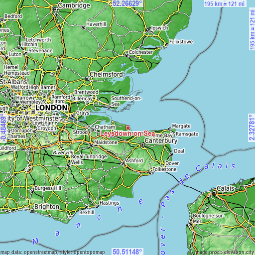 Topographic map of Leysdown-on-Sea