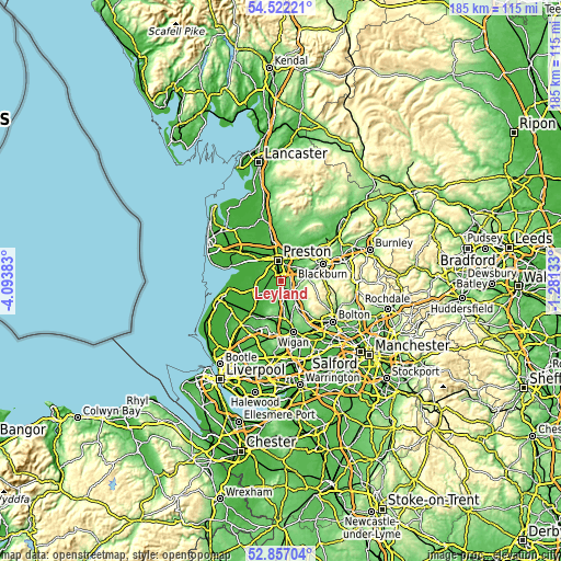 Topographic map of Leyland