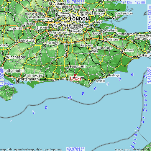 Topographic map of Lewes