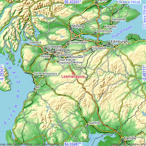 Topographic map of Lesmahagow