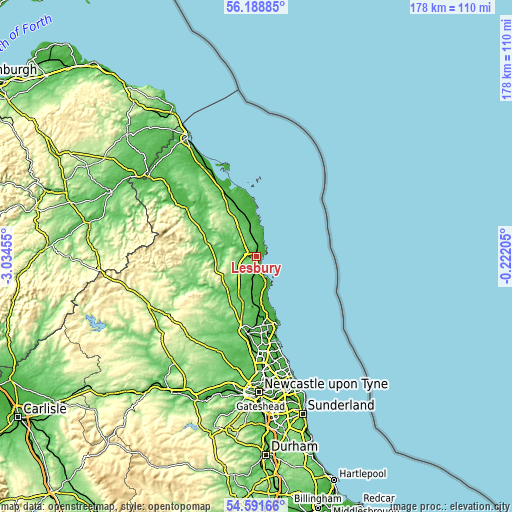 Topographic map of Lesbury