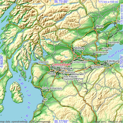 Topographic map of Lennoxtown