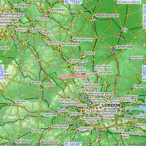 Topographic map of Leighton Buzzard