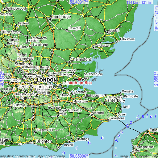 Topographic map of Leigh-on-Sea