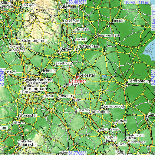 Topographic map of Leicester