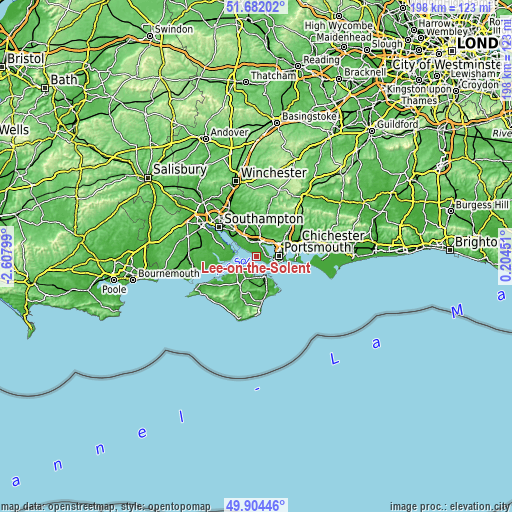 Topographic map of Lee-on-the-Solent