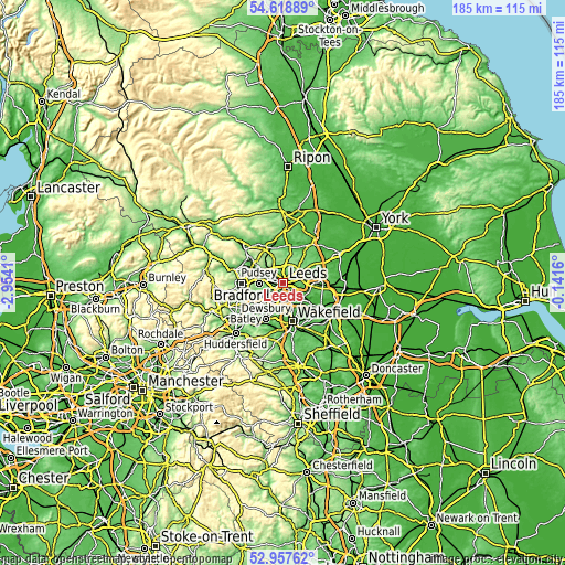 Topographic map of Leeds