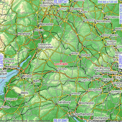 Topographic map of Lechlade