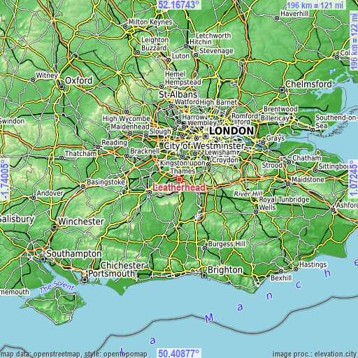 Topographic map of Leatherhead