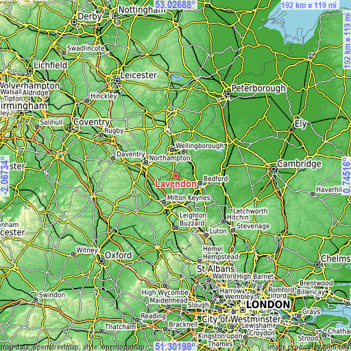 Topographic map of Lavendon