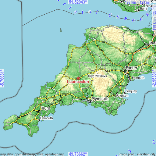 Topographic map of Launceston