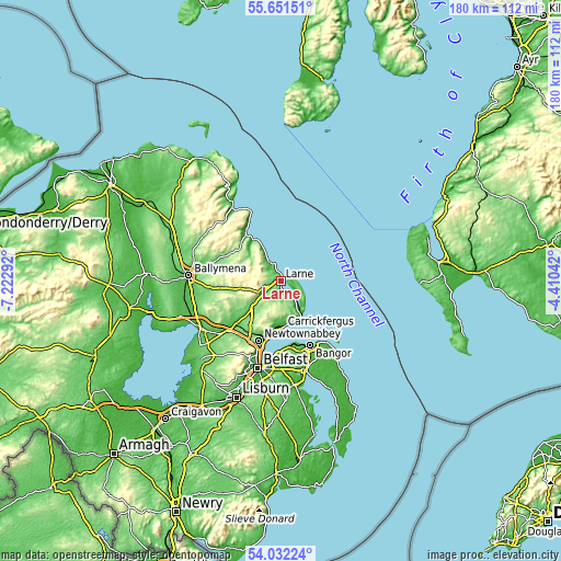 Topographic map of Larne