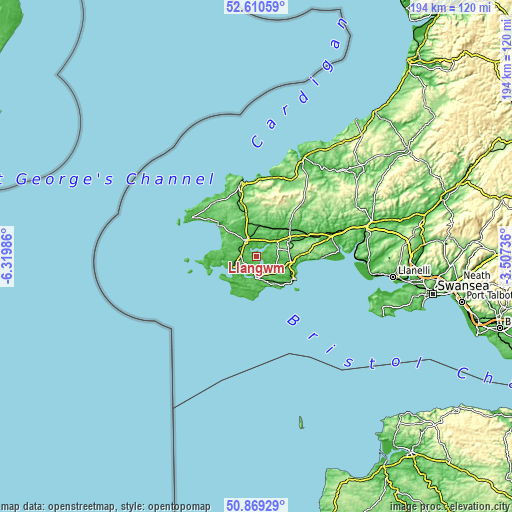 Topographic map of Llangwm