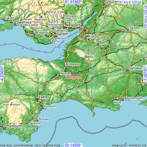 Topographic map of Langport