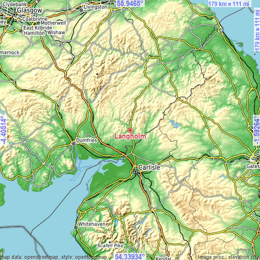 Topographic map of Langholm