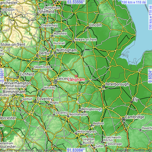 Topographic map of Langham