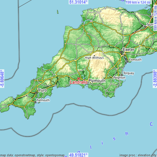 Topographic map of Landrake