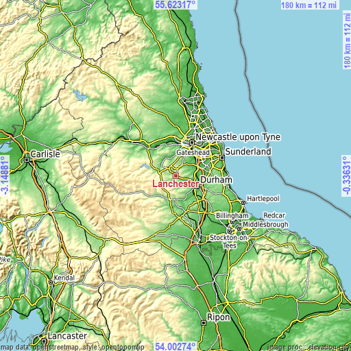 Topographic map of Lanchester