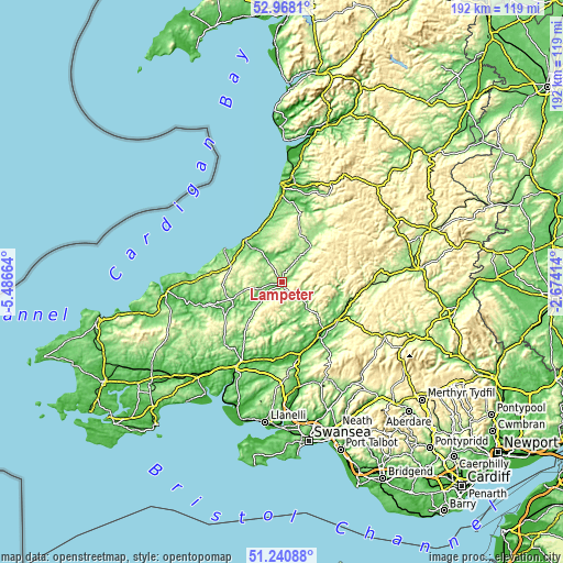 Topographic map of Lampeter