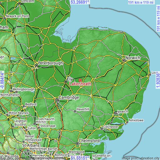 Topographic map of Lakenheath