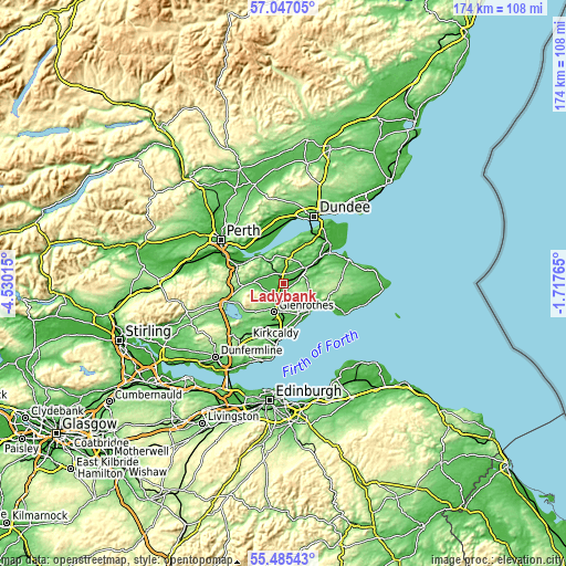 Topographic map of Ladybank