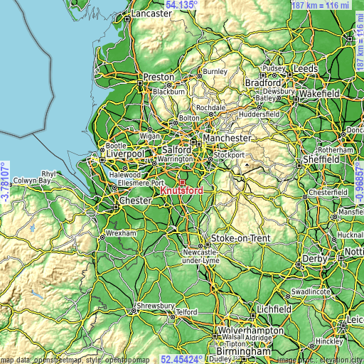 Topographic map of Knutsford