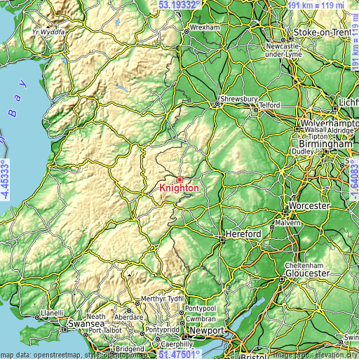 Topographic map of Knighton