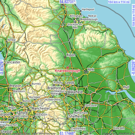 Topographic map of Knaresborough
