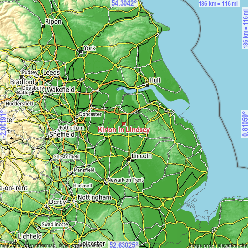 Topographic map of Kirton in Lindsey