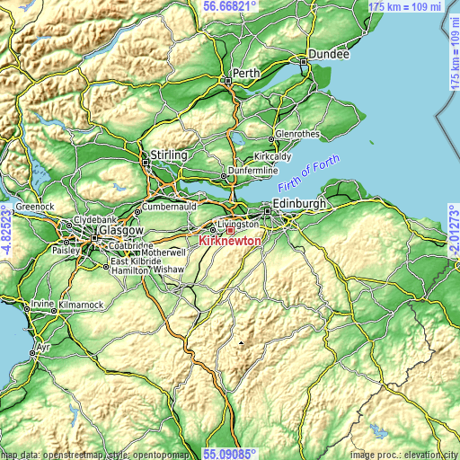 Topographic map of Kirknewton