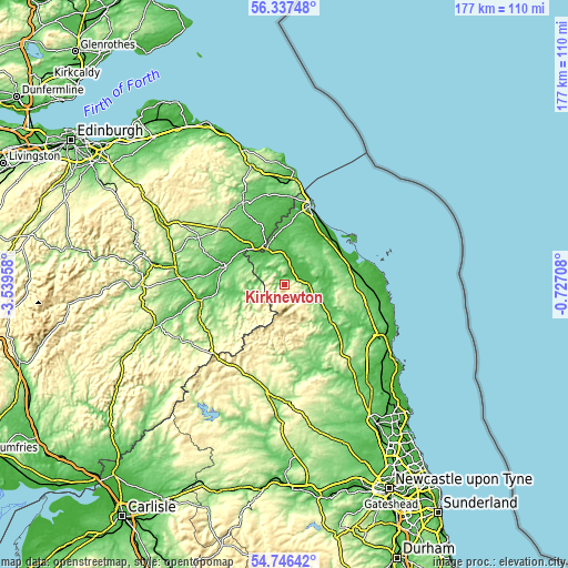 Topographic map of Kirknewton