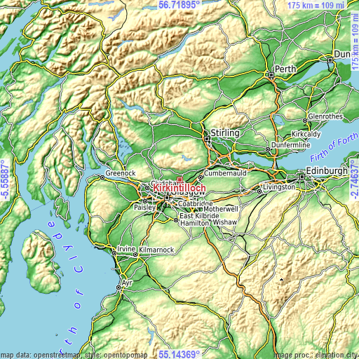 Topographic map of Kirkintilloch