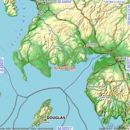 Topographic map of Kirkcudbright