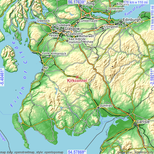 Topographic map of Kirkconnel