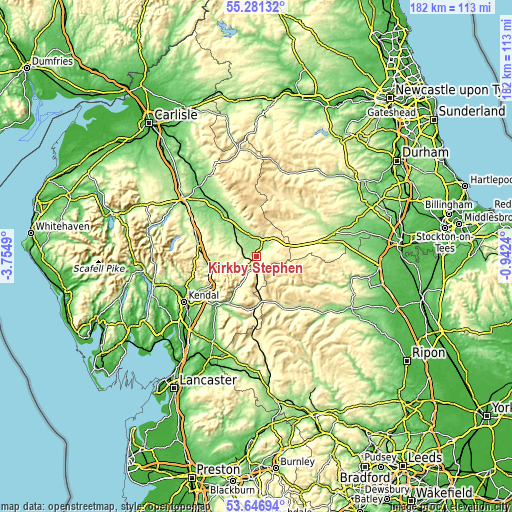 Topographic map of Kirkby Stephen