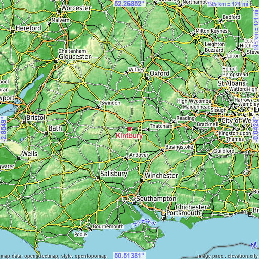 Topographic map of Kintbury