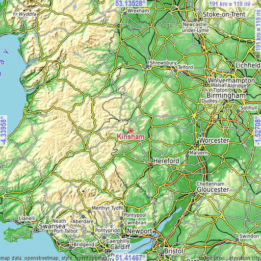 Topographic map of Kinsham