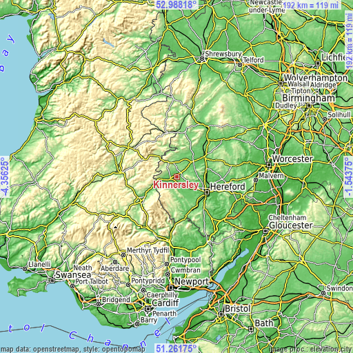 Topographic map of Kinnersley