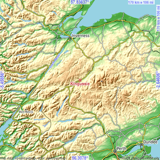 Topographic map of Kingussie