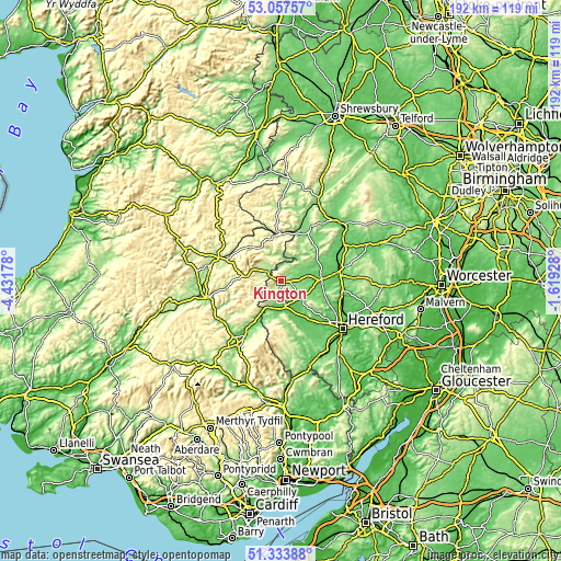 Topographic map of Kington