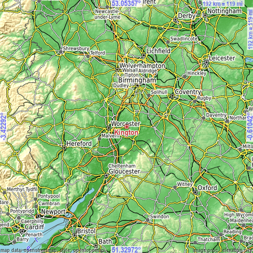 Topographic map of Kington