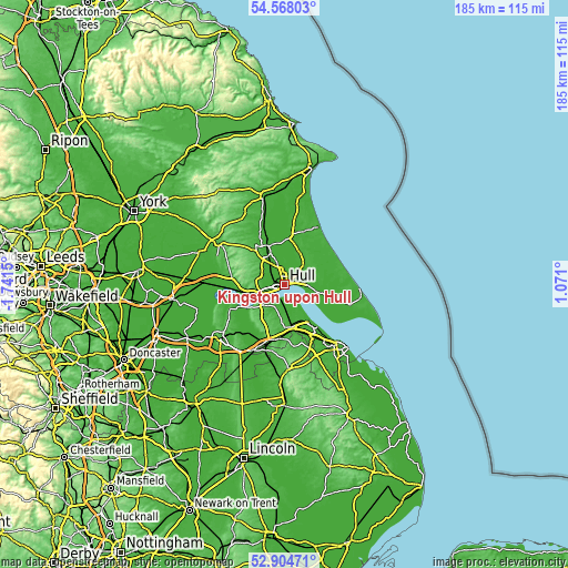 Topographic map of Kingston upon Hull