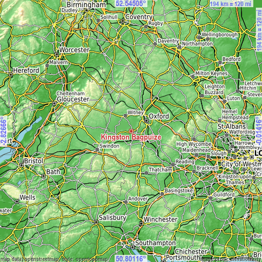 Topographic map of Kingston Bagpuize