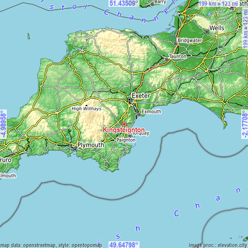 Topographic map of Kingsteignton