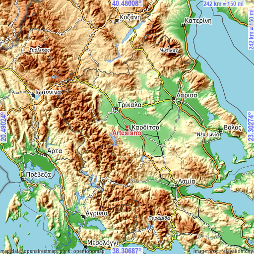 Topographic map of Artesianó