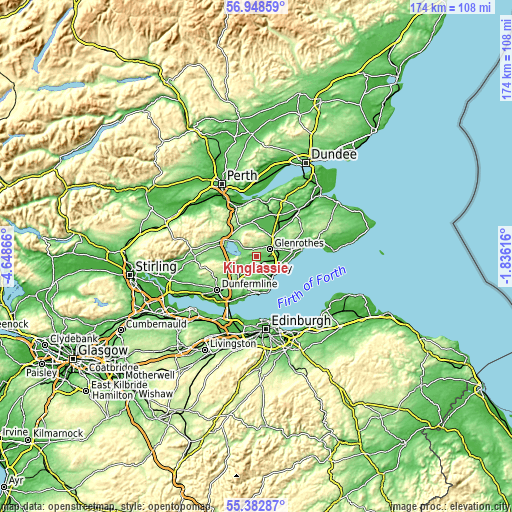 Topographic map of Kinglassie